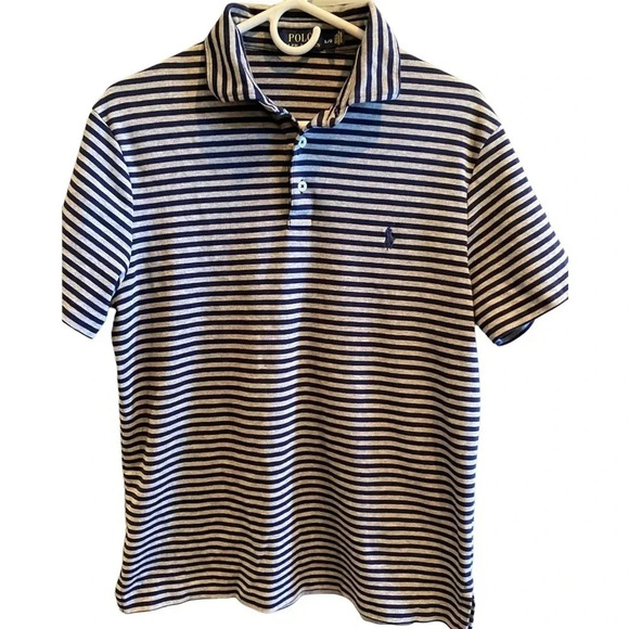 POLO RALPH LAUREN MENS STRIPE SHIRT TOP GRAY NAVY SUMMER CASUAL SIZE L LARGE - Picture 1 of 4